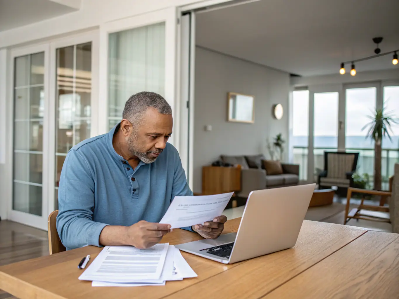 A professional real estate agent conducting a thorough background check on a prospective tenant in a well-lit office setting, emphasizing the importance of tenant screening.
