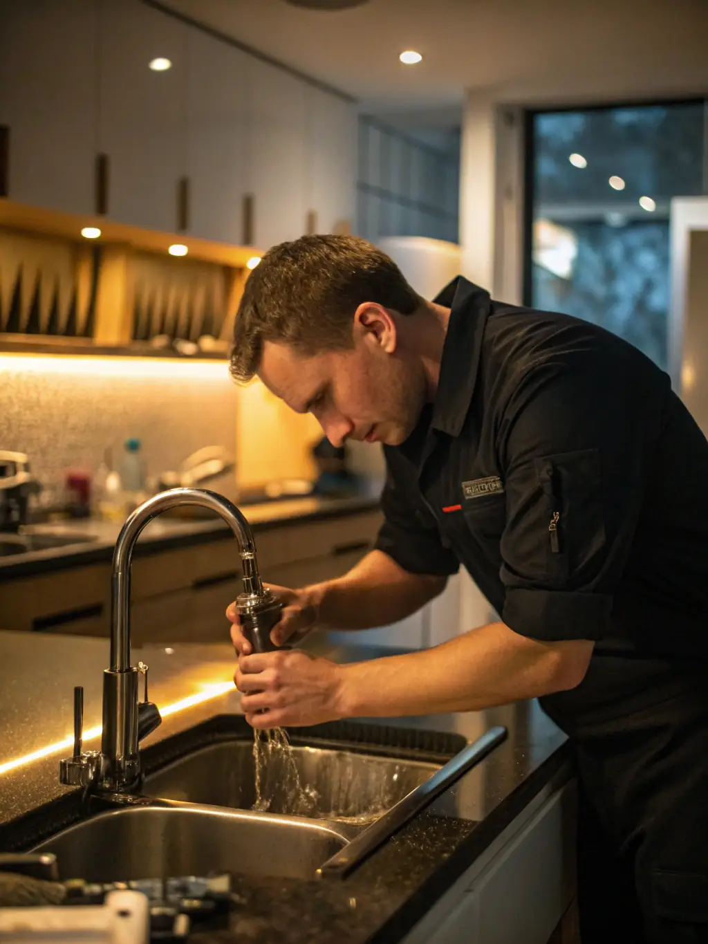 An image of a maintenance technician repairing a plumbing issue in a residential property, showcasing the prompt and reliable maintenance coordination services.