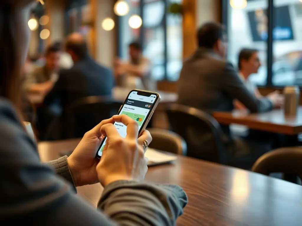 A person using a mobile banking app to pay rent, illustrating the convenience and efficiency of online rent collection.